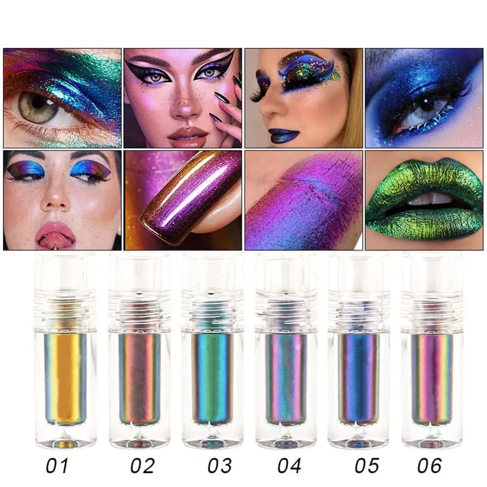 RJDJ Chic-Chat Multi-Chrome Liquid Lipsticks, Chic Chat Multi Chrome Lipstick, Multi Chrome Liquid Lipsticks by Chaotic Cosmetics, Chrome Eyeshadow Stick for Women (01 02 04 05)