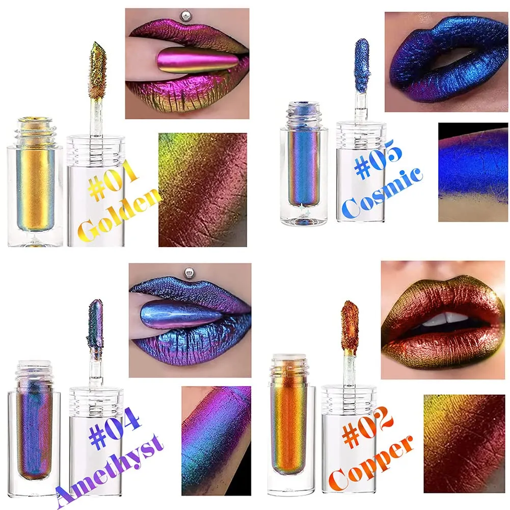 RJDJ Chic-Chat Multi-Chrome Liquid Lipsticks, Chic Chat Multi Chrome Lipstick, Multi Chrome Liquid Lipsticks by Chaotic Cosmetics, Chrome Eyeshadow Stick for Women (01 02 04 05)