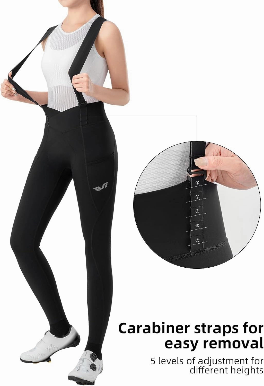 ROCKBROS Cycling Bibs Women with Removable Straps 3D Breathable Padded Bike Pants with Pockets Stretch Tight Cycling Pants