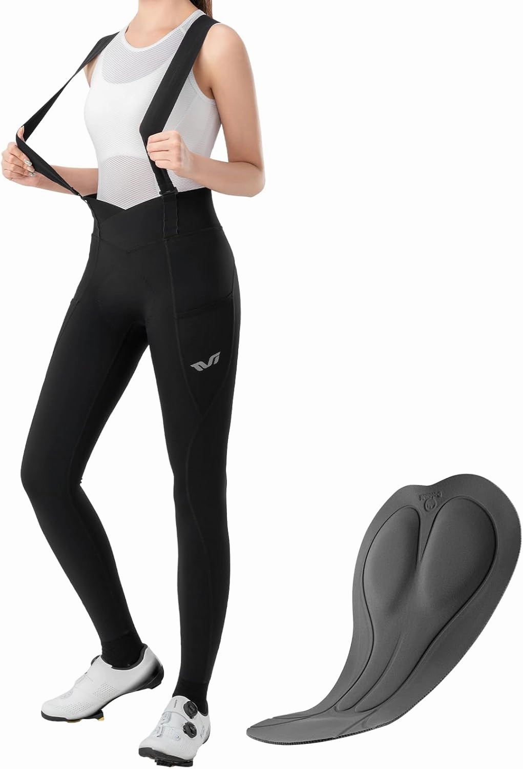 ROCKBROS Cycling Bibs Women with Removable Straps 3D Breathable Padded Bike Pants with Pockets Stretch Tight Cycling Pants