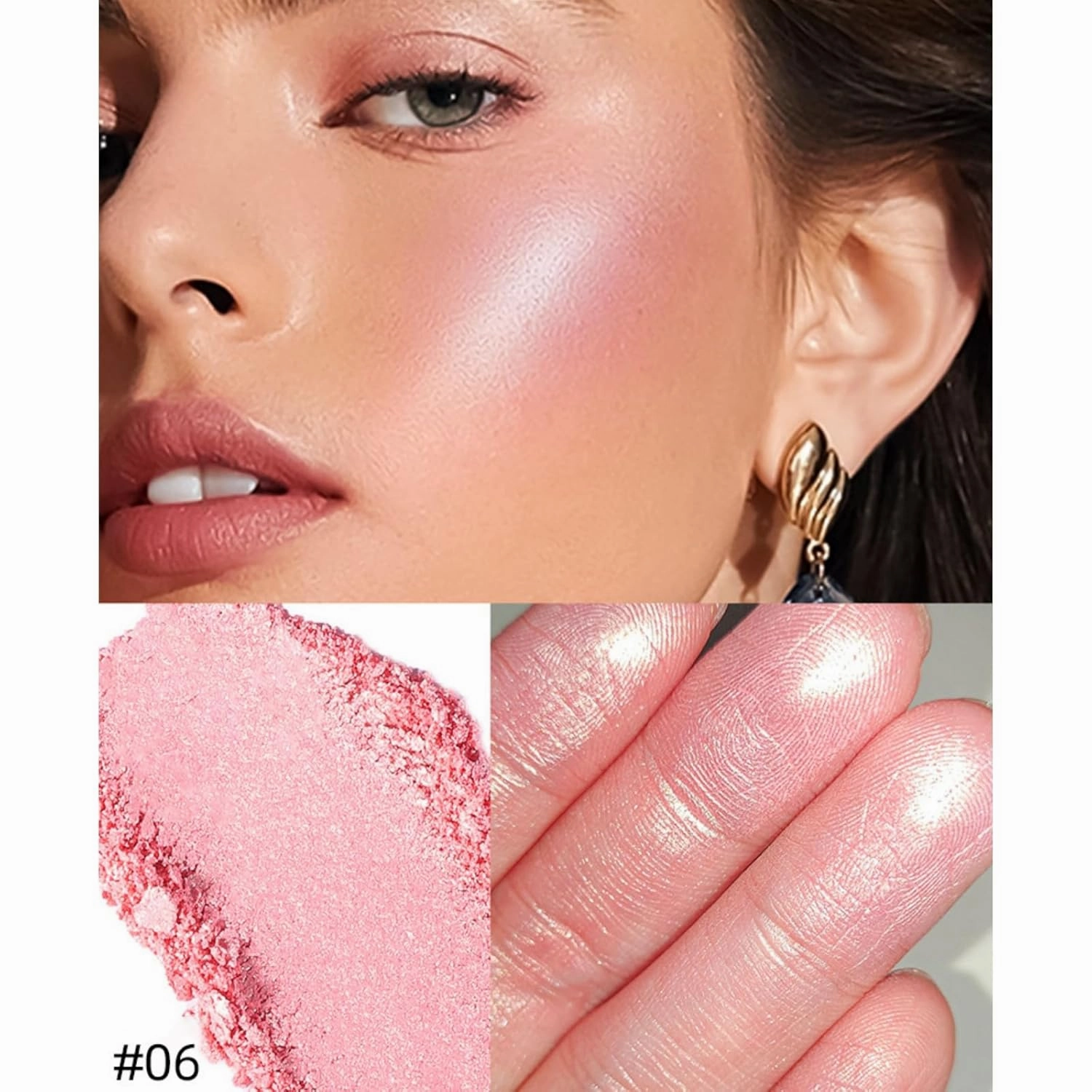 Rose Gold Blush & Highlighter Palette - Monochromatic Pressed Powder for Cheeks & Eyes, Vegan, Cruelty-Free, Buildable Shimmer (#06, rose gold blush palette)