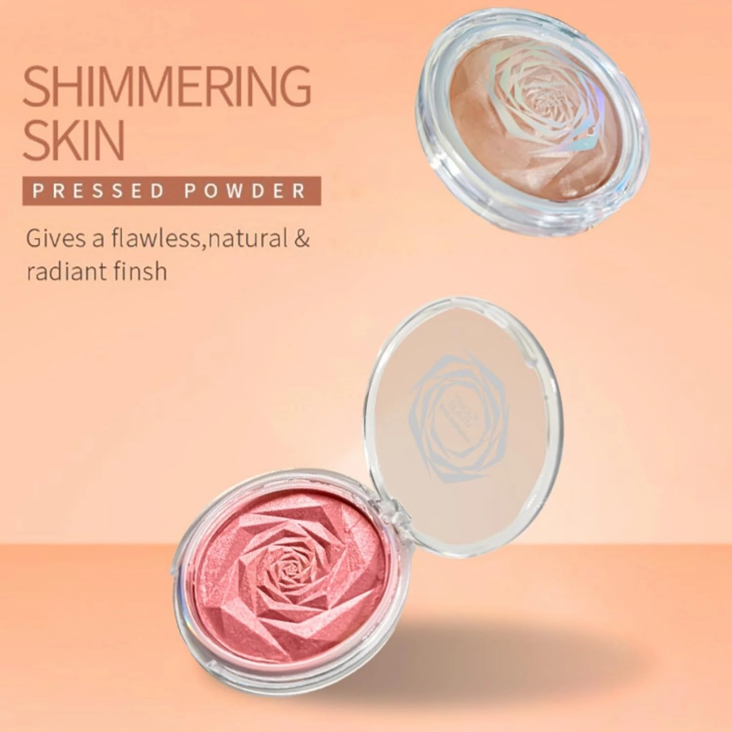 Rose Gold Blush & Highlighter Palette - Monochromatic Pressed Powder for Cheeks & Eyes, Vegan, Cruelty-Free, Buildable Shimmer (#06, rose gold blush palette)