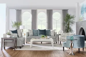 Roundhill Furniture Nari Modern Pillow Back Fabric Sofa and Loveseat Set, Moondance Mist