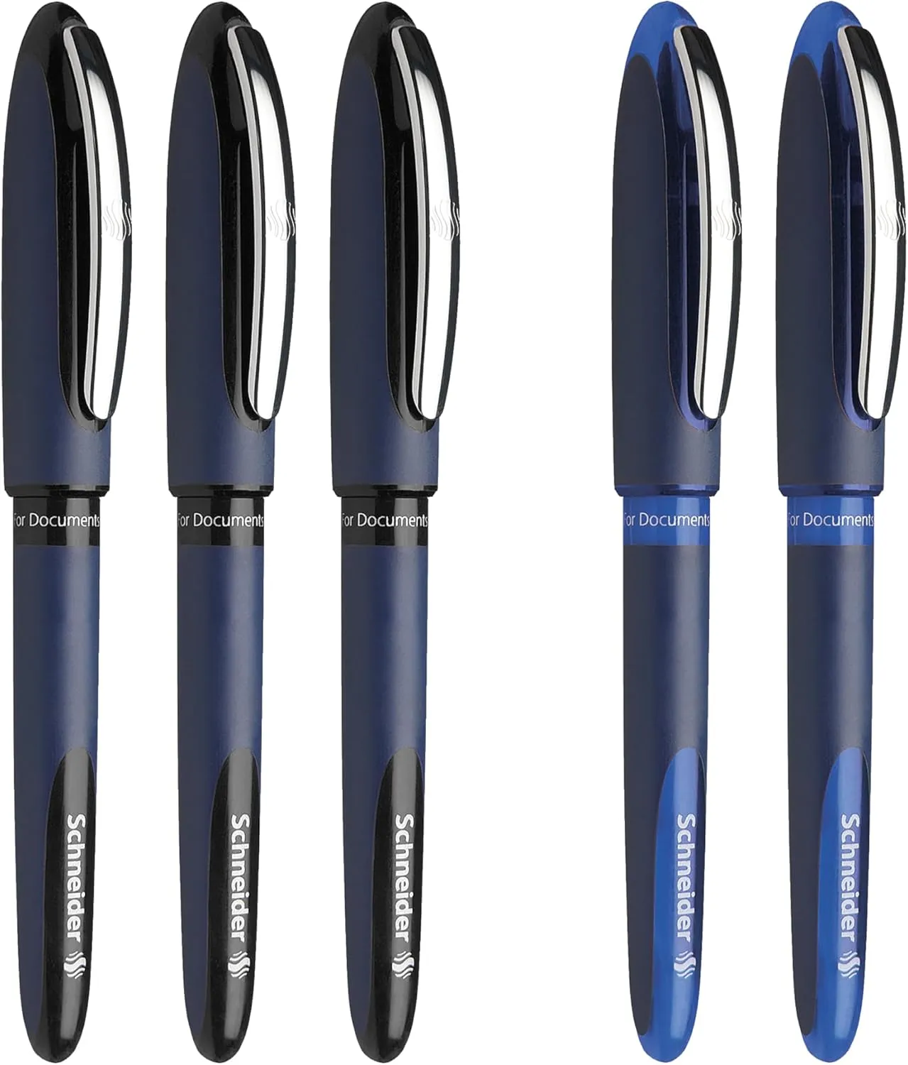 Schneider One Business Rollerball Pens, Ultra Smooth 0.6mm Tip, 5 Pens Includes 3 Black, 2 Blue