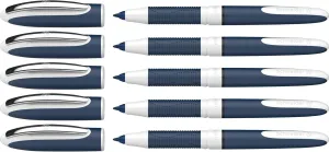 Schneider One Change Rollerball Pen, Refillable, 0.6 mm Ultra-Smooth Tip, Blue/White Barrel, Black Ink, Box of 5 Pens (183701)