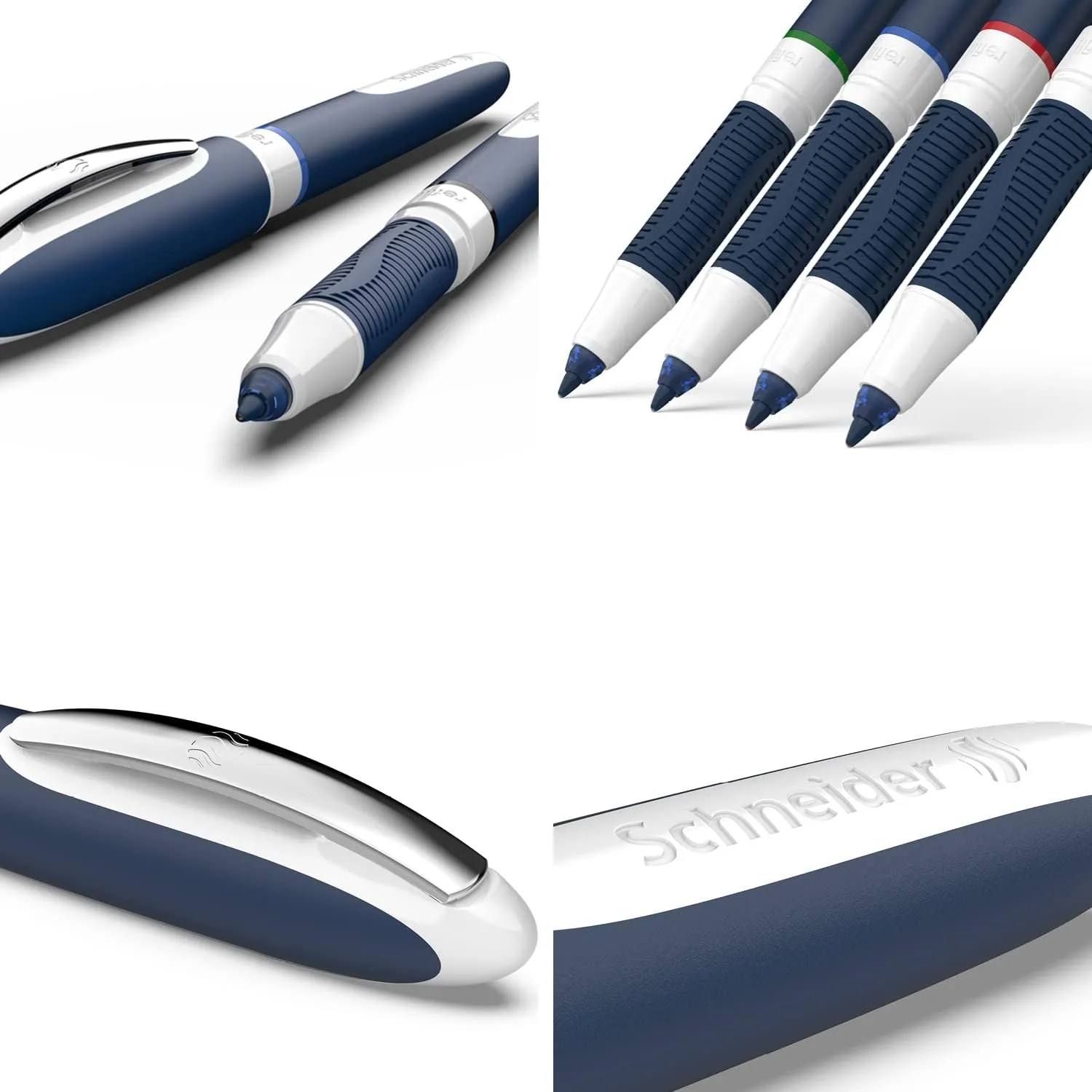Schneider One Change Rollerball Pen, Refillable, 0.6 mm Ultra-Smooth Tip, Blue/White Barrel, Black Ink, Box of 5 Pens (183701)