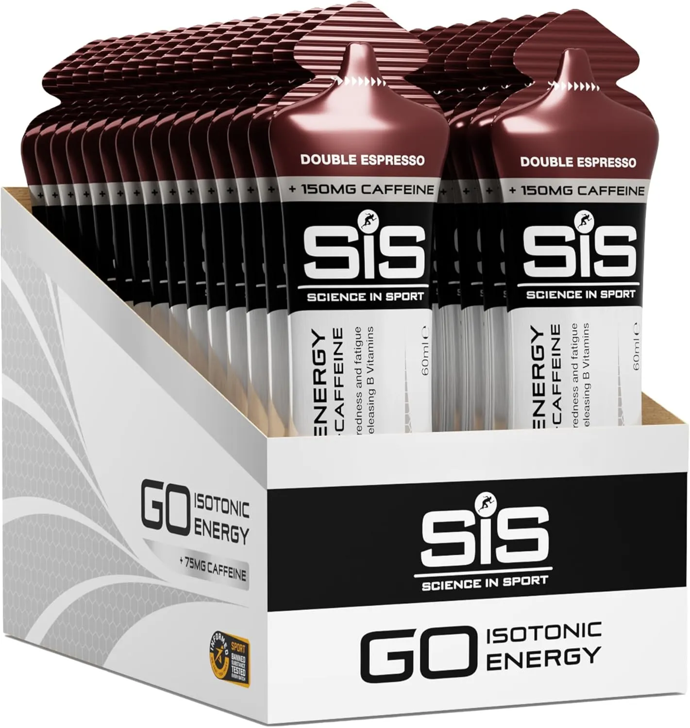 Science in Sport Energy Gel Pack, 30 Pack Energy Gels   Caffeine, 22g Fast Acting Carbs, Endurance Sport Gels, Double Espresso, 2 Fl Oz (Pack of 30)