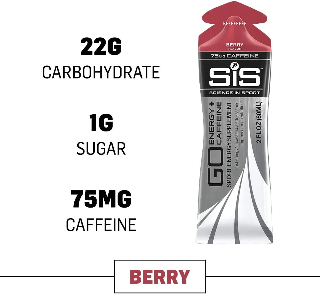 Science in Sport Energy Gel Pack, SIS Energy Gel   Caffeine, 22g Fast Acting Carbs, Performance & Endurance Gels, Berry Flavor - 2 Ounce (30 Count)