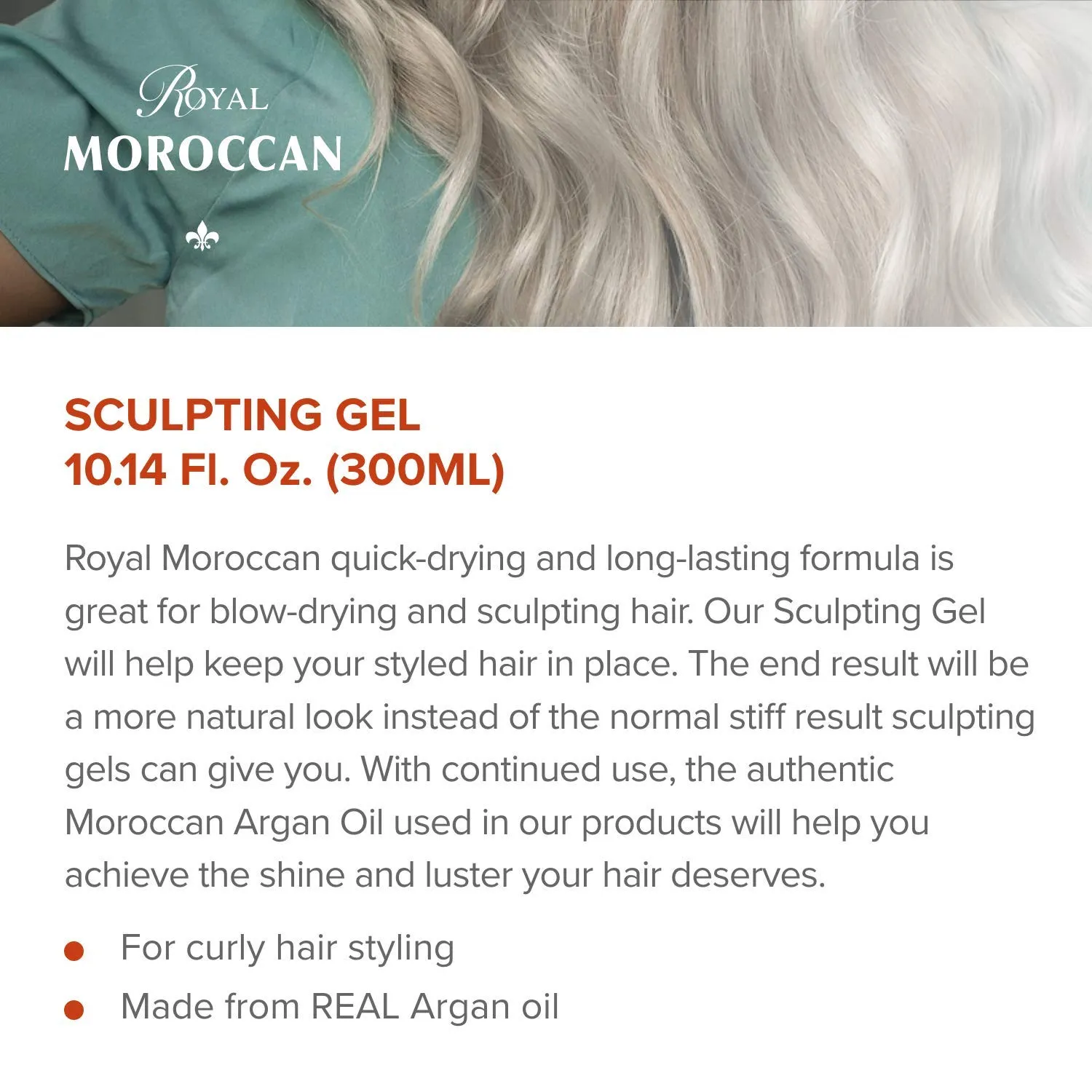 Sculpting Gel | Moroccan Argan Oil For Hair | Curly Hair Styling Gel | Hair Styling & Smoothing Products | Quick Drying Argan Oil Hair Products | 300 ml (10.14 fl oz)