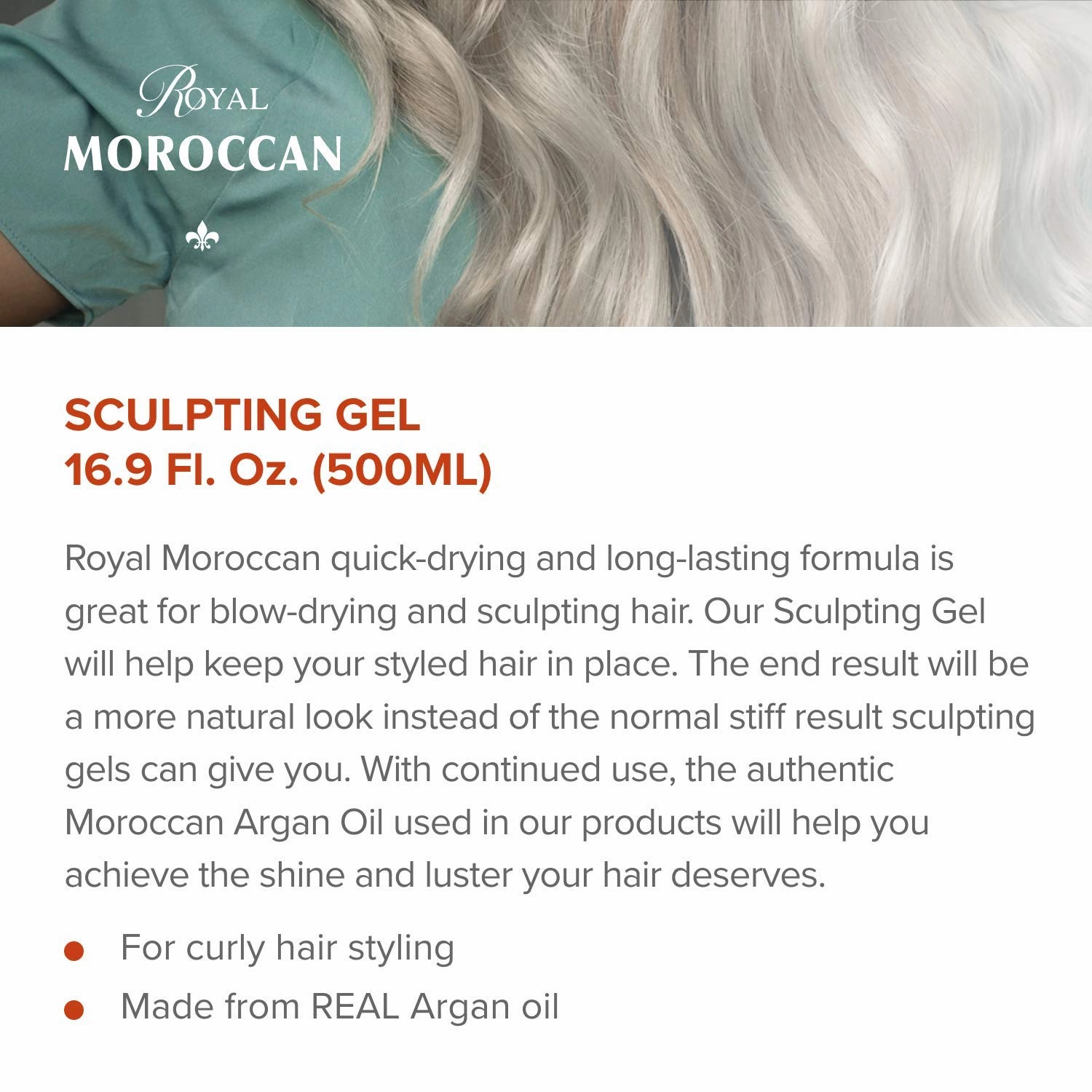 Sculpting Gel | Moroccan Argan Oil For Hair | Curly Hair Styling Gel | Hair Styling & Smoothing Products | Quick Drying Argan Oil Hair Products 500 ml (16.9 fl oz)