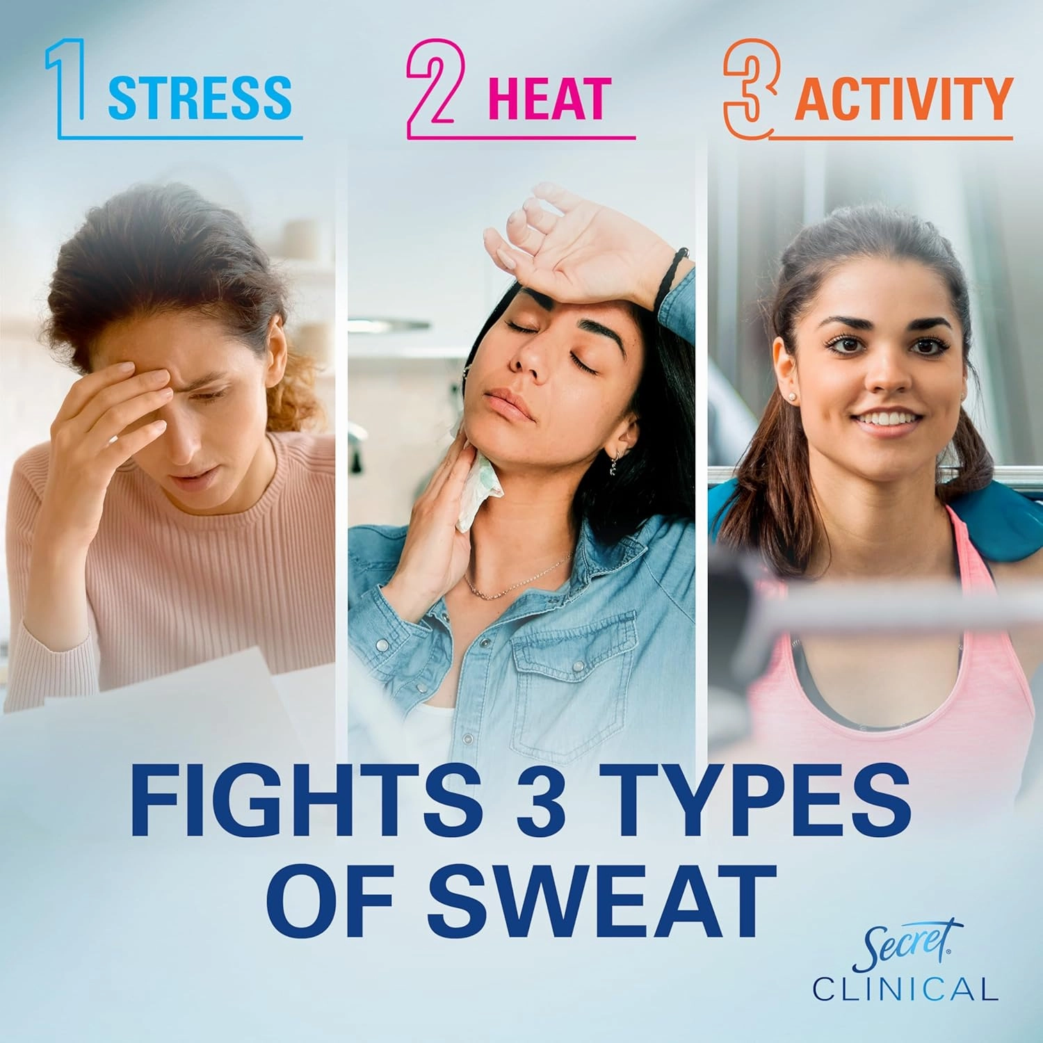 Secret Clinical Strength Antiperspirant Deodorant for Women, Free & Sensitive, 3X Stress Protection, 72hr Sweat & Odor Protection, PH Balancing Minerals, Soft Solid, Unscented, 1.6 oz (Pack of 3)