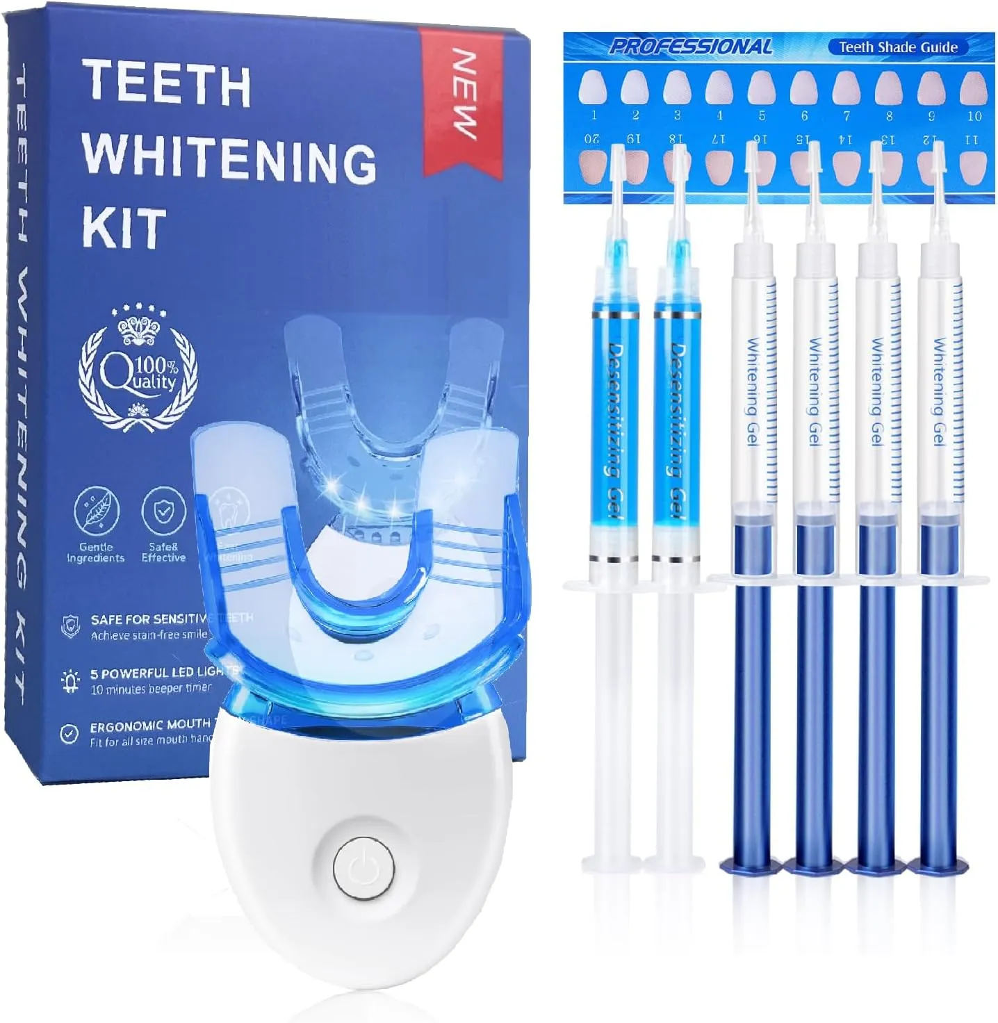 Sensitive Teeth Whitening Kit | Whitening Toothpaste Includes LED Light Therapy Device, 35% Carbamide Peroxide Whitening Gel, 4 Whitening Gel Syringes, 2 Enamel Repair Gel Syringes, and Dental Trays