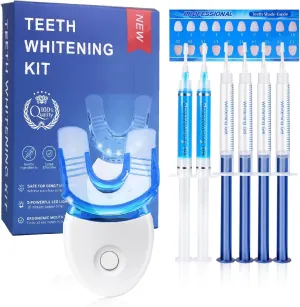 Sensitive Teeth Whitening Kit | Whitening Toothpaste Includes LED Light Therapy Device, 35% Carbamide Peroxide Whitening Gel, 4 Whitening Gel Syringes, 2 Enamel Repair Gel Syringes, and Dental Trays