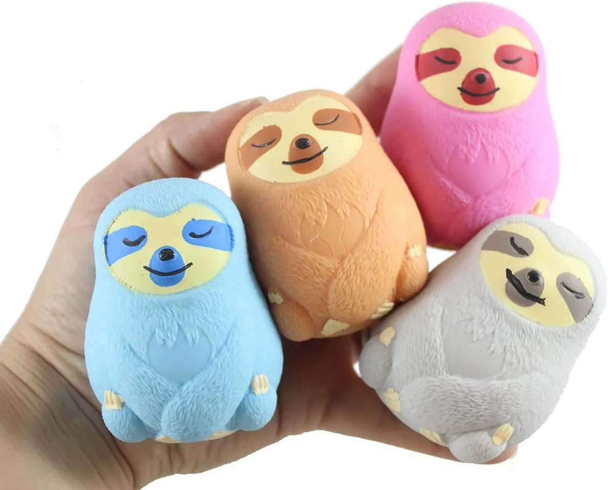 Set of All 4 Sloth Marshmallow Animal Stress Balls - Ultra Soft Kneadable Fidget Squish Balls - Amazingly Soft (Set of All 4 Colors)