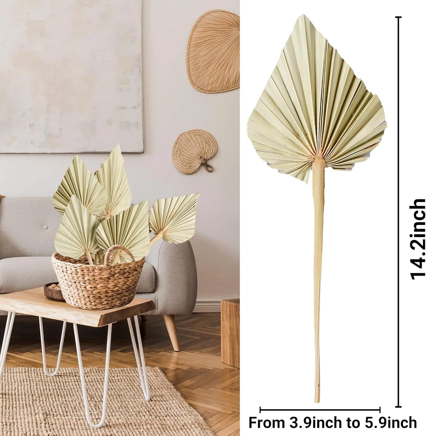 Sggvecsy Boho Dried Palm Leaves - 10 Pieces, 14.2'' Natural Palm Spears and Fans for Flower Bouquet, Boho Wedding, Home Party, Kitchen Vase, Farmhouse Table Arrangements and Anniversary Decor