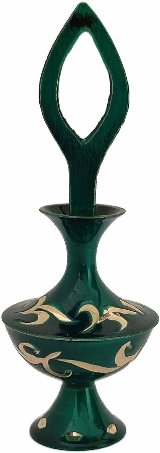 Sharvgun Surmadani Old Antique Pot Hand Bottle Surma Dani Islamic Design Eyeliner, Kajal Holder Brass Metal Make Up Accessoriese Without Surma Case Bottle-4" Tall Teal Green