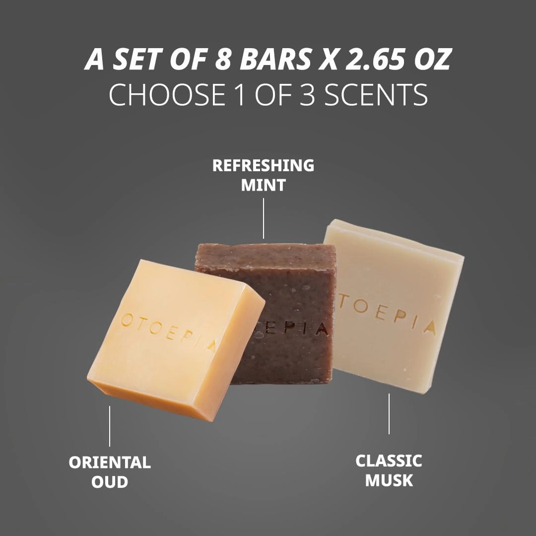 Shaving Bar and Body Soap in Mint Scent for Men - 8 Bars, All Purpose Natural Olive Oil - Moisturizing, Nourishing & Gentle on Sensitive Skin - Otoepia Men’s Collection