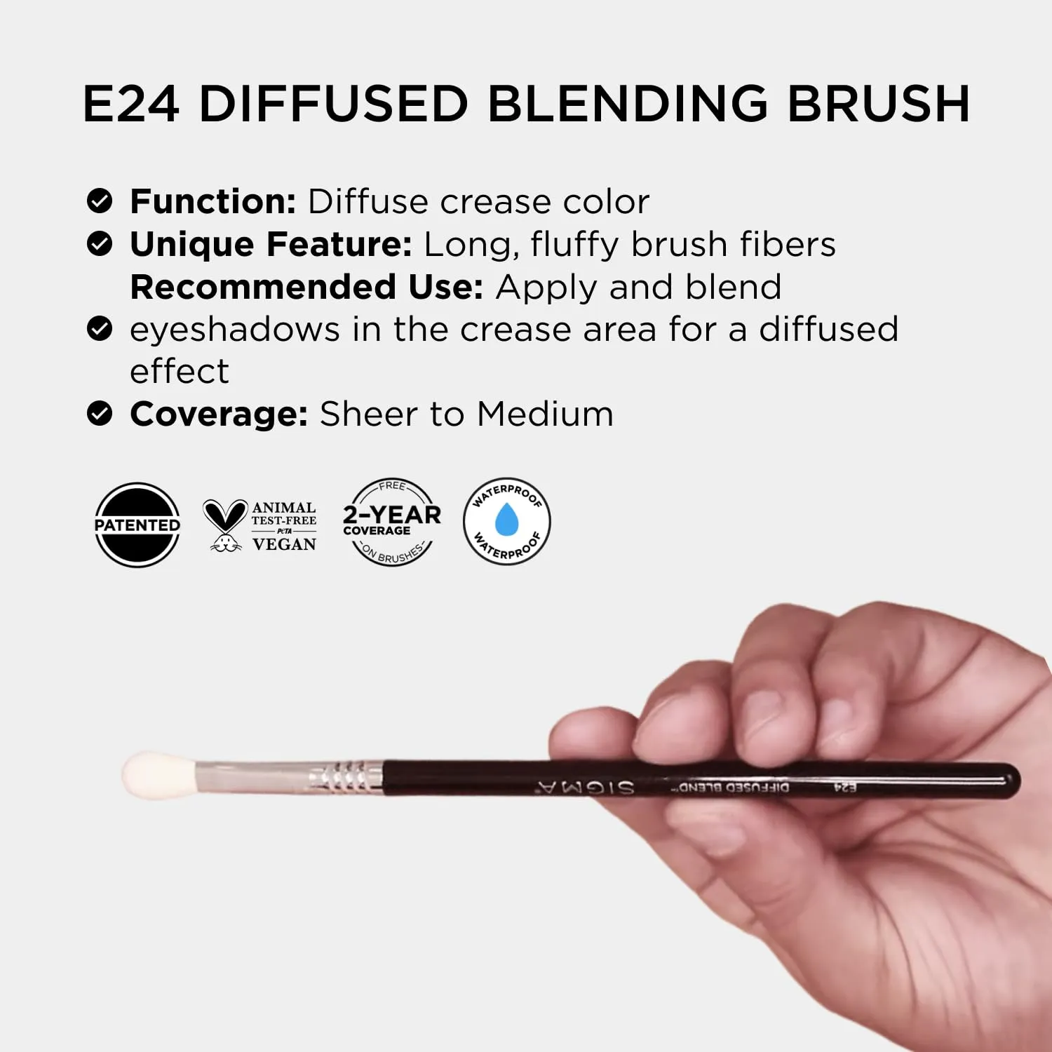 Sigma Beauty Professional E24 Diffused Blending Brush – Professional Eyeshadow Brush for Seamless Eyeshadow Blending, Softens Dramatic Edges & Harsh Lines for a Well Blended Effect (1 Brush)