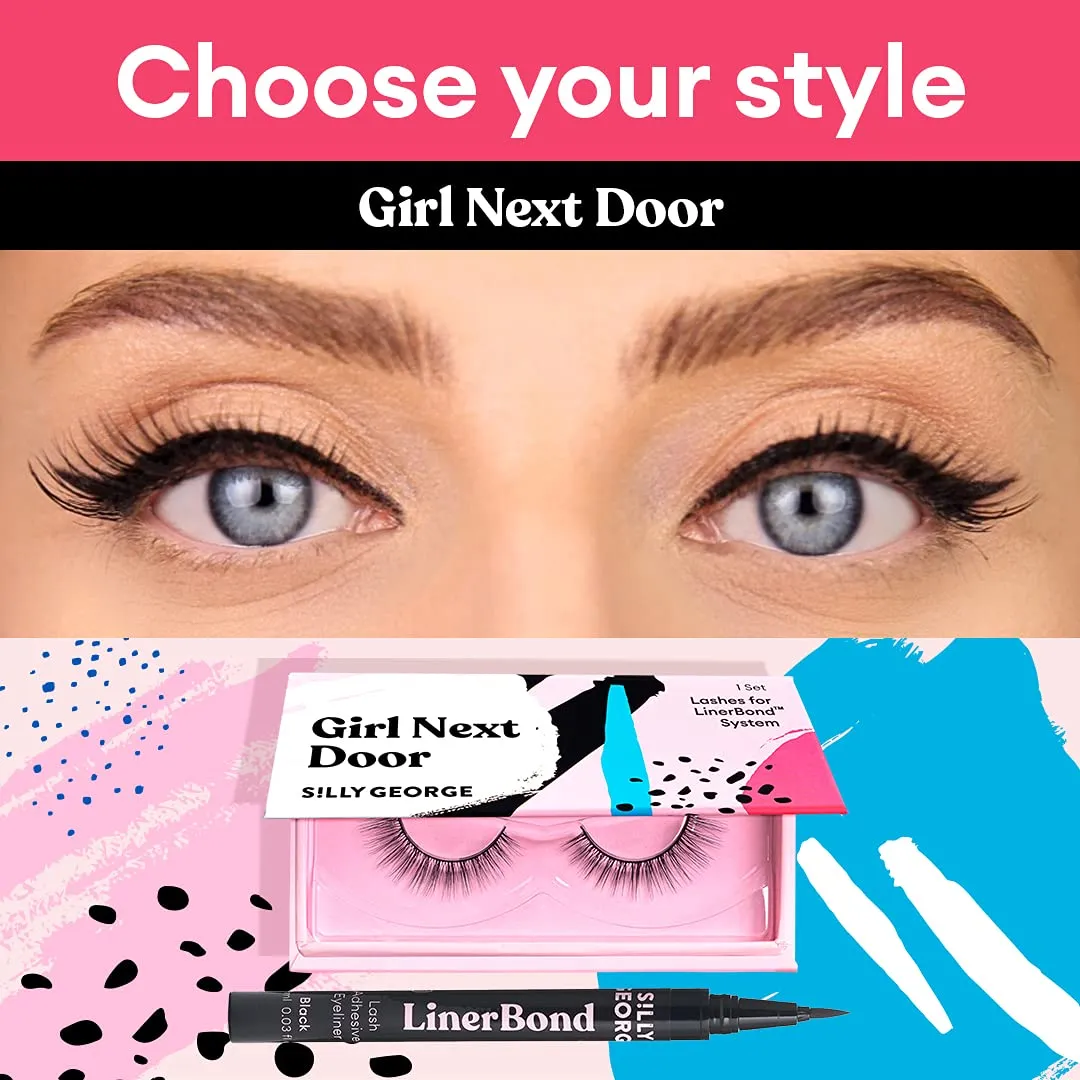 Silly George Girl Series Eyelashes | Luxurious Synthetic Silk, Comfortable, Lightweight, Easy to Apply, Reusable, Smudge-Free, Budge-Free, Grudge-Free Lashes, Cruelty Free & Vegan (Girl Next Door)
