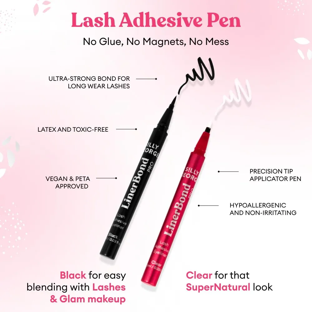 Silly George SuperNatural Series Starter Kit - Pretty Lashes with Adhesive Eyeliner | Clear Band gives Lashes Natural Look | Extra Strong Hold for False Eyelashes (Cassiopeia, LinerBond™ Clear)