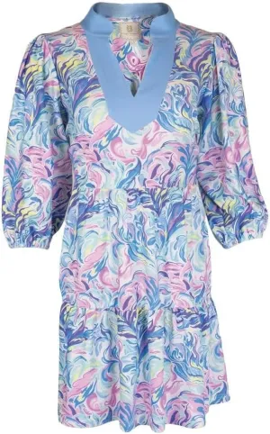Simply Southern Women's Floral Print V-Neck Dress, 3 Patterns: Watercolor, Oyster, Reef, 3/4 Sleeve