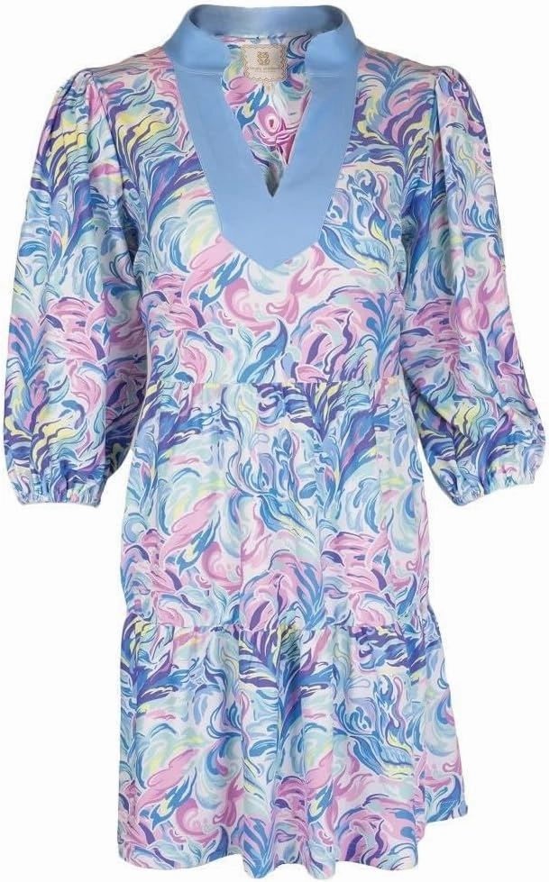 Simply Southern Women's Floral Print V-Neck Dress, 3 Patterns: Watercolor, Oyster, Reef, 3/4 Sleeve