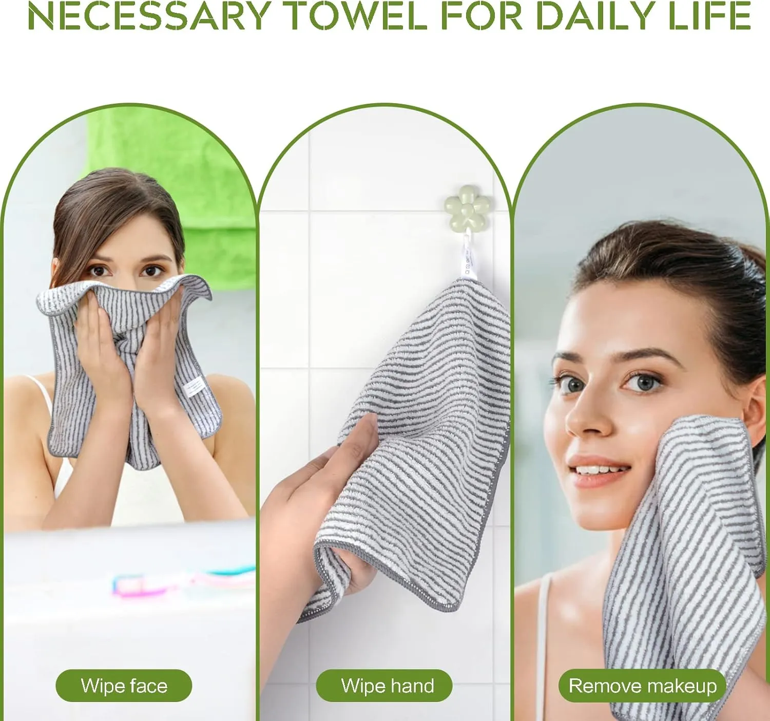 SINLAND Microfiber Face Towels Ultra Soft Facial Washcloths Face Cloth 12Inch x 12Inch 12 Pack Grey Stripe