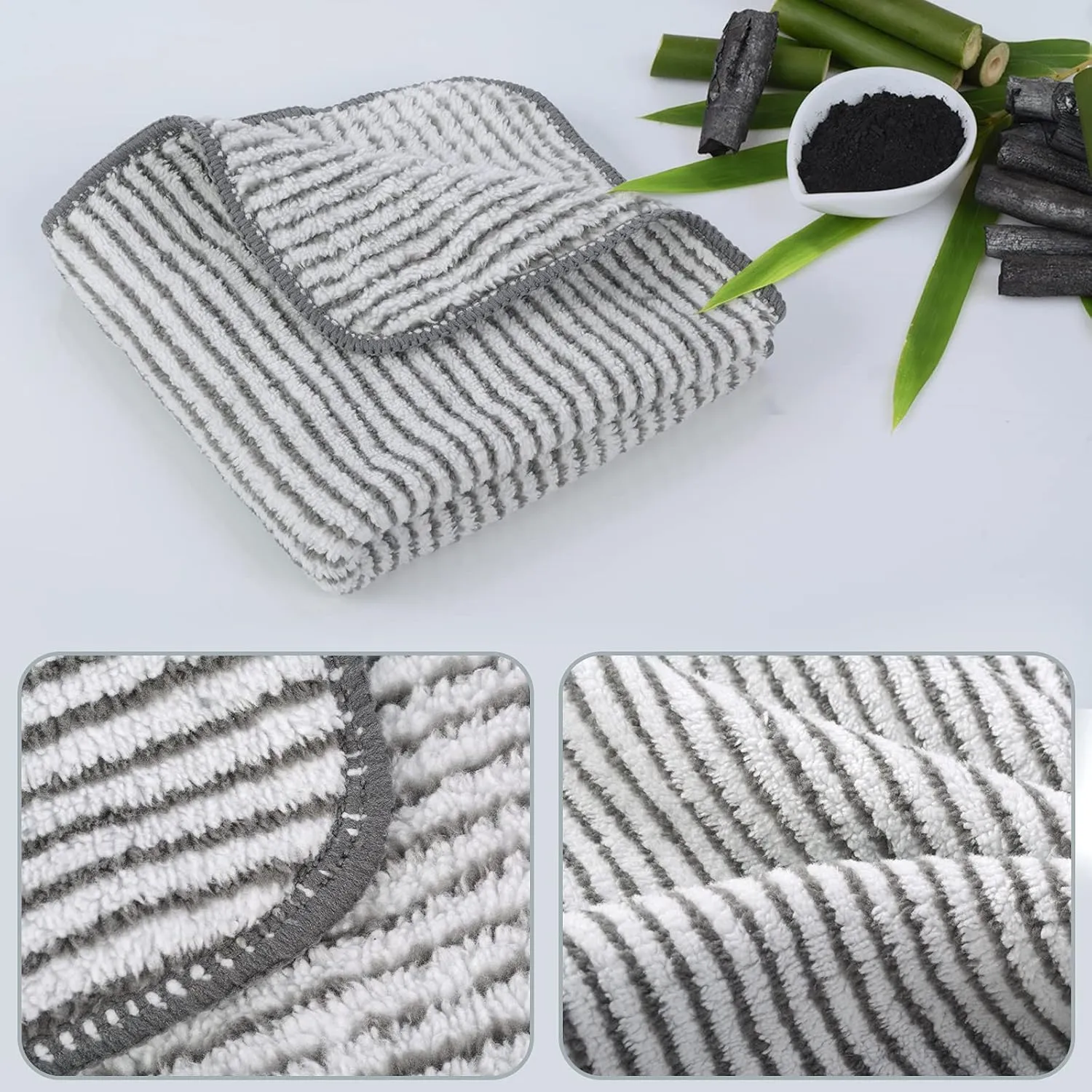 SINLAND Microfiber Face Towels Ultra Soft Facial Washcloths Face Cloth 12Inch x 12Inch 12 Pack Grey Stripe