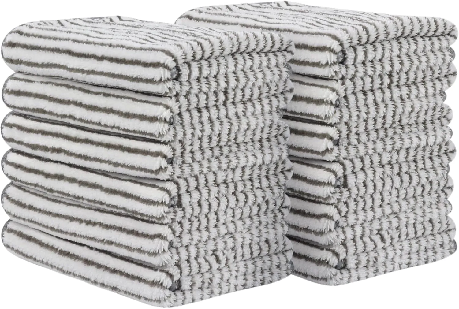 SINLAND Microfiber Face Towels Ultra Soft Facial Washcloths Face Cloth 12Inch x 12Inch 12 Pack Grey Stripe
