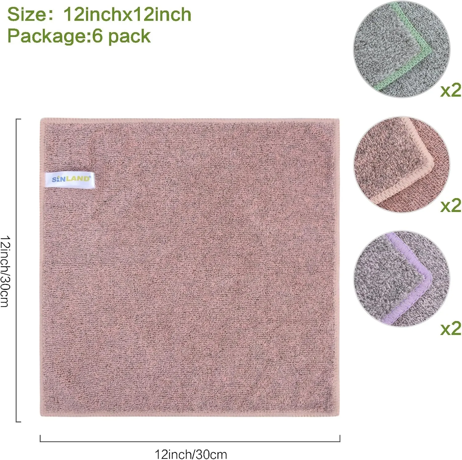 SINLAND Microfiber Face Towels Ultra Soft Facial Washcloths Face Cloth 12Inch x 12Inch 12 Pack Multicolor