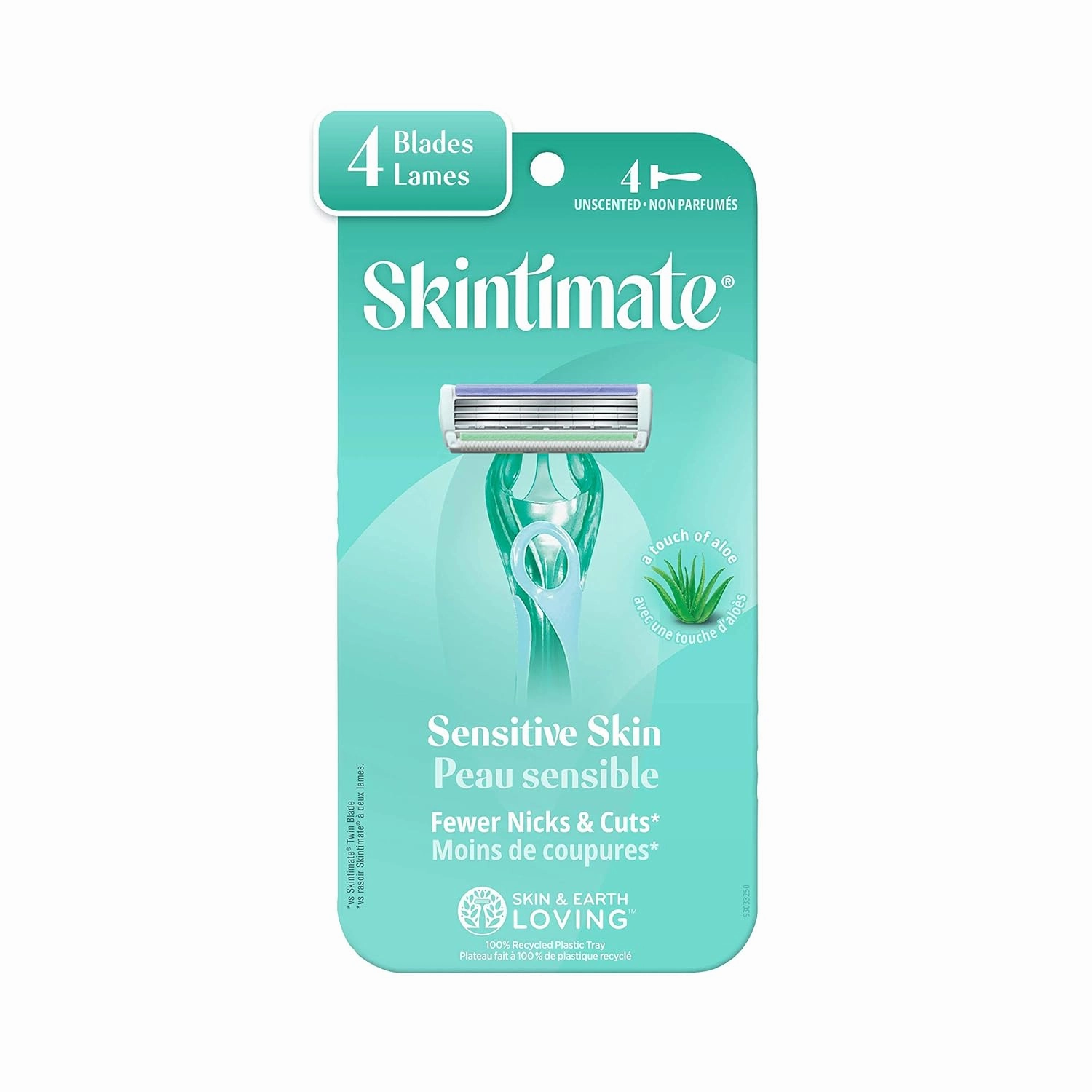 Skintimate Sensitive Skin Disposable Razor, 4 Blade, White, Plastic Handle, Modern Style, Women's Razor, 12 Count