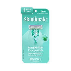 Skintimate Sensitive Skin Disposable Razor, 4 Blade, White, Plastic Handle, Modern Style, Women's Razor, 12 Count