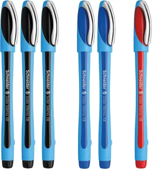 Slider Memo XB Ballpoint Pens by Schneider, Extra Bold Point, 6 Pens, Includes 3 Black 2 Blue 1 Red