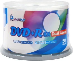 Smart Buy Logo 50 Pack DVD Plus R DVD r Dl 8.5gb 8X Double Layer Blank Data Record 50 Discs Spindle