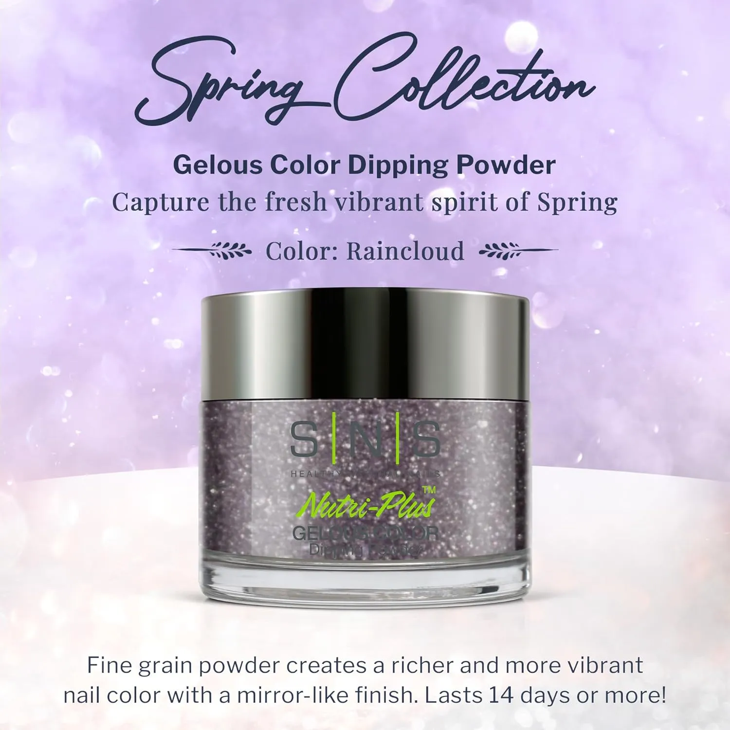 SNS Nail Dip Powder, Gelous Color Dipping Powder - Raincloud (Purple, Shimmer) - Long-Lasting Dip Nail Color Lasts 14 Days - Low-Odor & No UV Lamp Required - 1 OZ