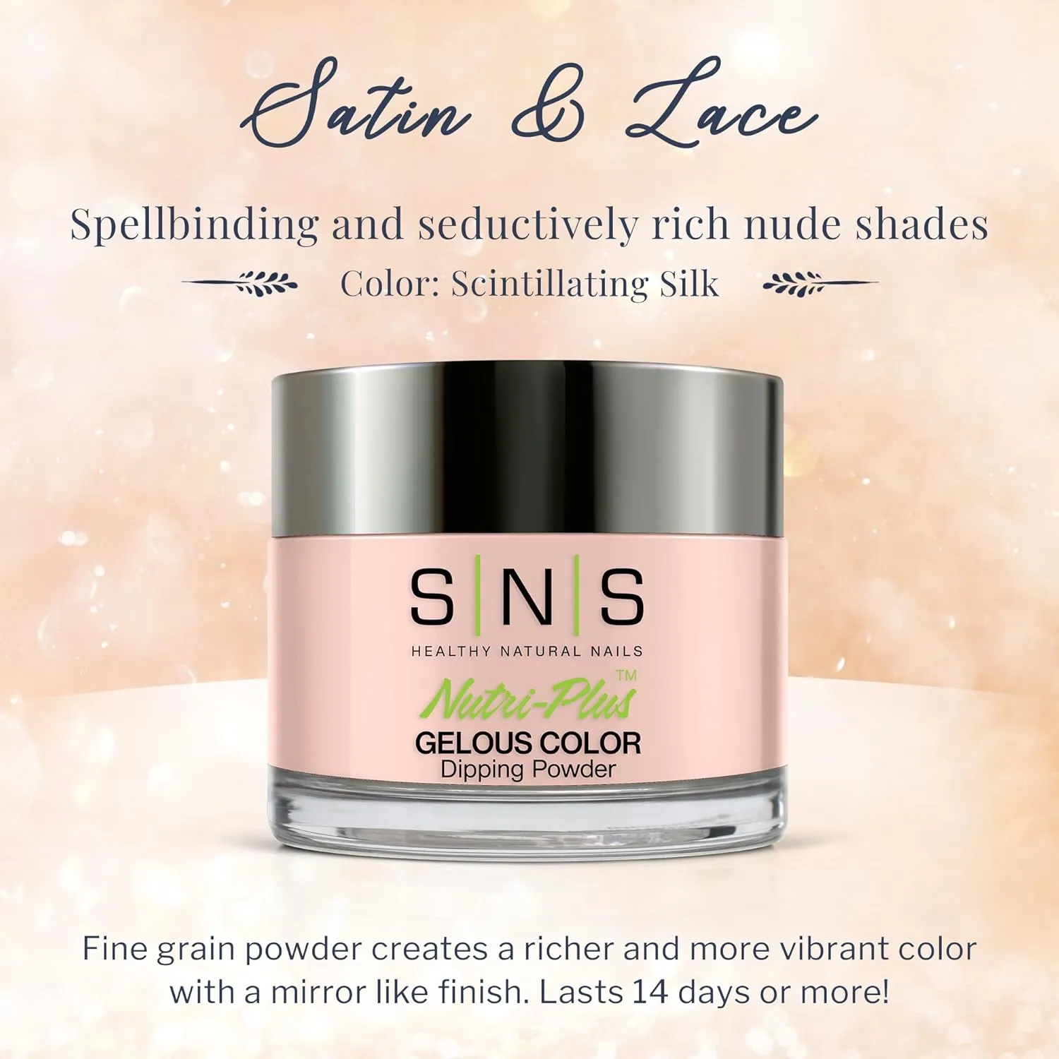 SNS Nail Dip Powder Gelous Color Dipping Powder - Scintillating Silk (Natural/Nudes, Pale Beige), SL03 - Long-Lasting Acrylic Nail Color & Polish Lasts 14 Days - Low-Odor, No UV Lamp Required, 1 Oz
