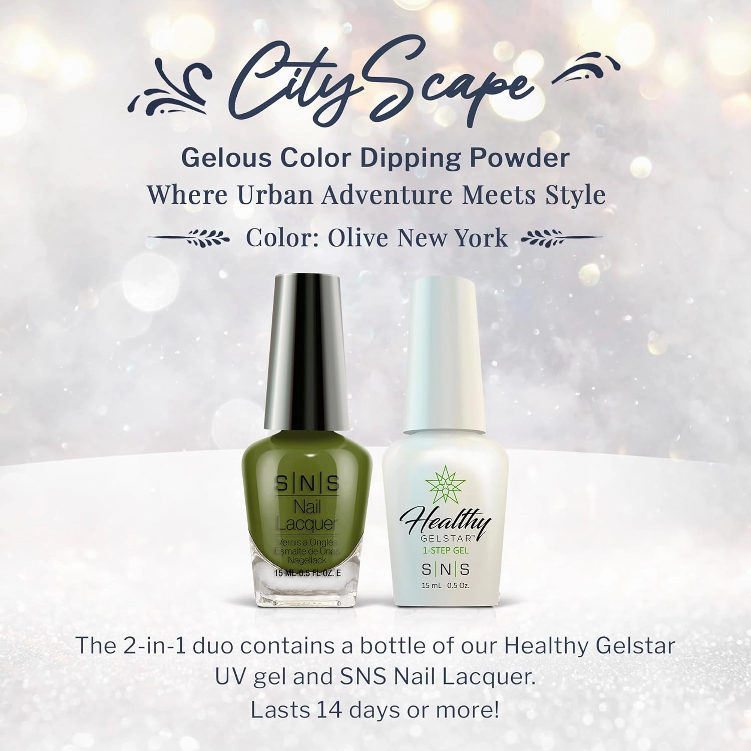 SNS Nail UV Gel and Nail Polish Lacquer Combo - Olive New York (Green/Moss, Cream) - Long-Lasting Nail Color, Gel & Lacquer Duo Lasts 14 Days - UV Lamp Required - 0.5 fl oz