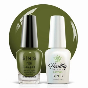 SNS Nail UV Gel and Nail Polish Lacquer Combo - Olive New York (Green/Moss, Cream) - Long-Lasting Nail Color, Gel & Lacquer Duo Lasts 14 Days - UV Lamp Required - 0.5 fl oz