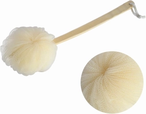 SOIMISS Wooden Long Handle Bath Sponge Soft Exfoliating Shower Scrubber with Hanging String for Gentle Cleansing and for All Skin