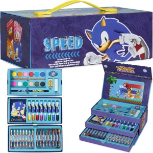 Sonic The Hedgehog Colored Pencils Art Supplies Kids Drawing Kit School Supplies Set Coloring Painting Kit Girls Drawing Pencils Travel Case with Crayons Arts and Crafts for Kids 4-12