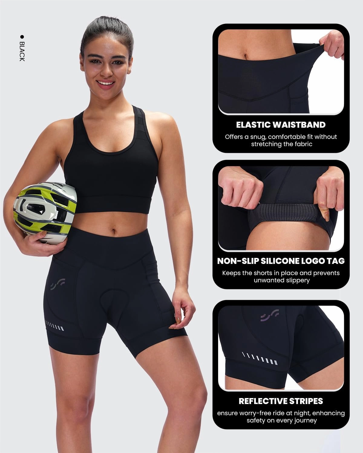 Sportneer Padded Bike Shorts Women - 4D Bicycle Cycling Riding Biking Shorts with 3 Pockets for Mountain Bike and Road