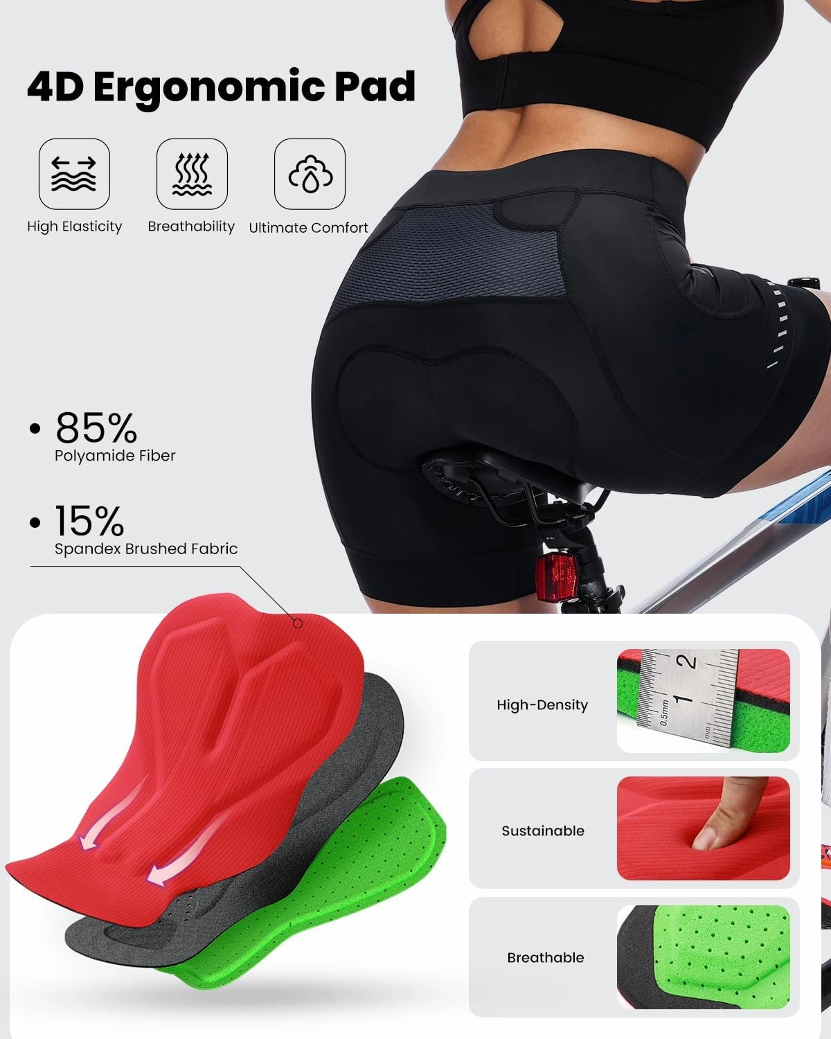 Sportneer Padded Bike Shorts Women - 4D Bicycle Cycling Riding Biking Shorts with 3 Pockets for Mountain Bike and Road
