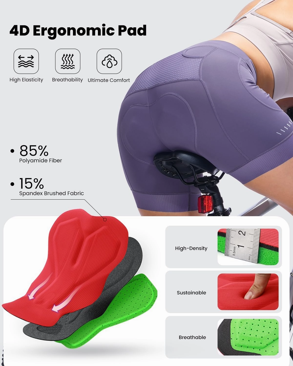 Sportneer Padded Bike Shorts Women - 4D Bicycle Cycling Riding Biking Shorts with 3 Pockets for Mountain Bike and Road