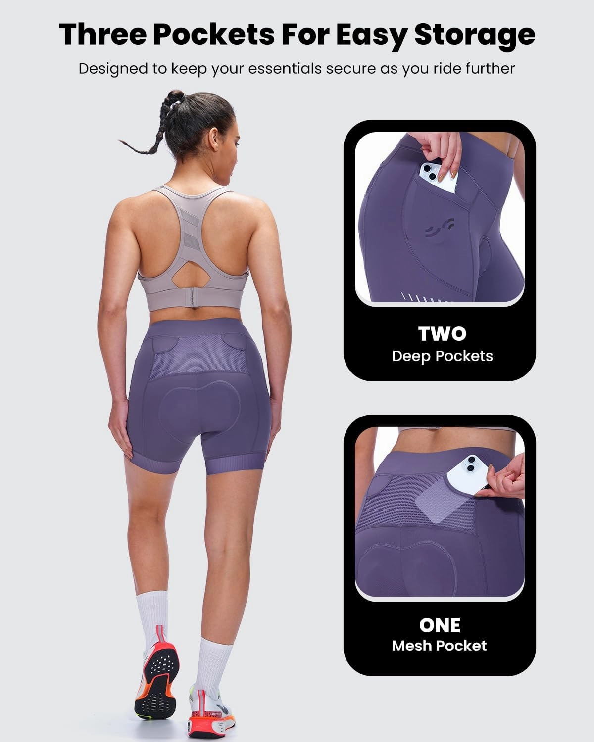 Sportneer Padded Bike Shorts Women - 4D Bicycle Cycling Riding Biking Shorts with 3 Pockets for Mountain Bike and Road
