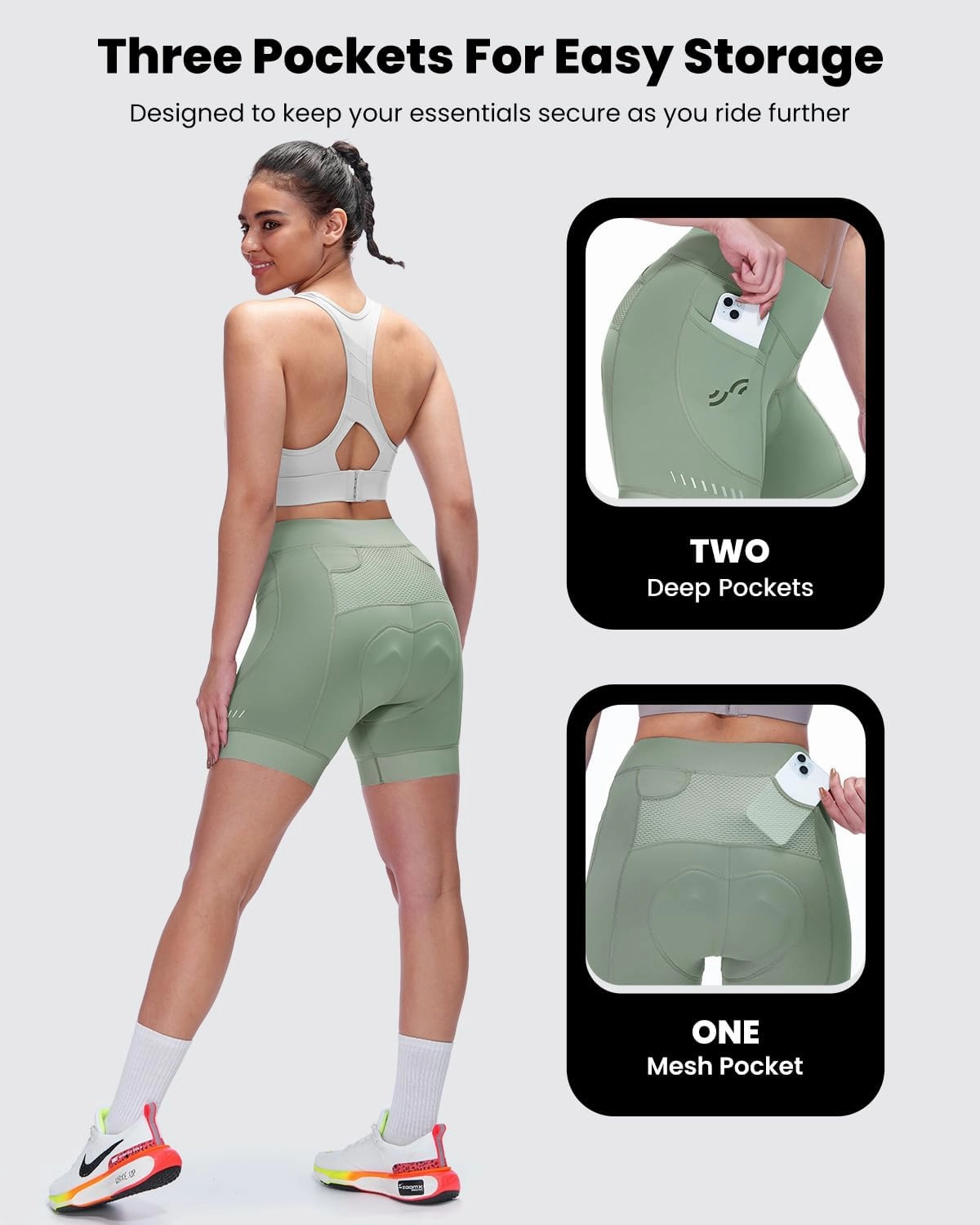 Sportneer Padded Bike Shorts Women - 4D Bicycle Cycling Riding Biking Shorts with 3 Pockets for Mountain Bike and Road