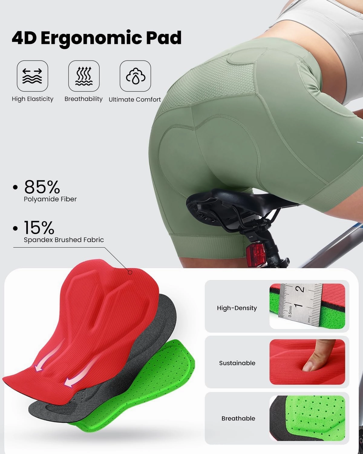 Sportneer Padded Bike Shorts Women - 4D Bicycle Cycling Riding Biking Shorts with 3 Pockets for Mountain Bike and Road