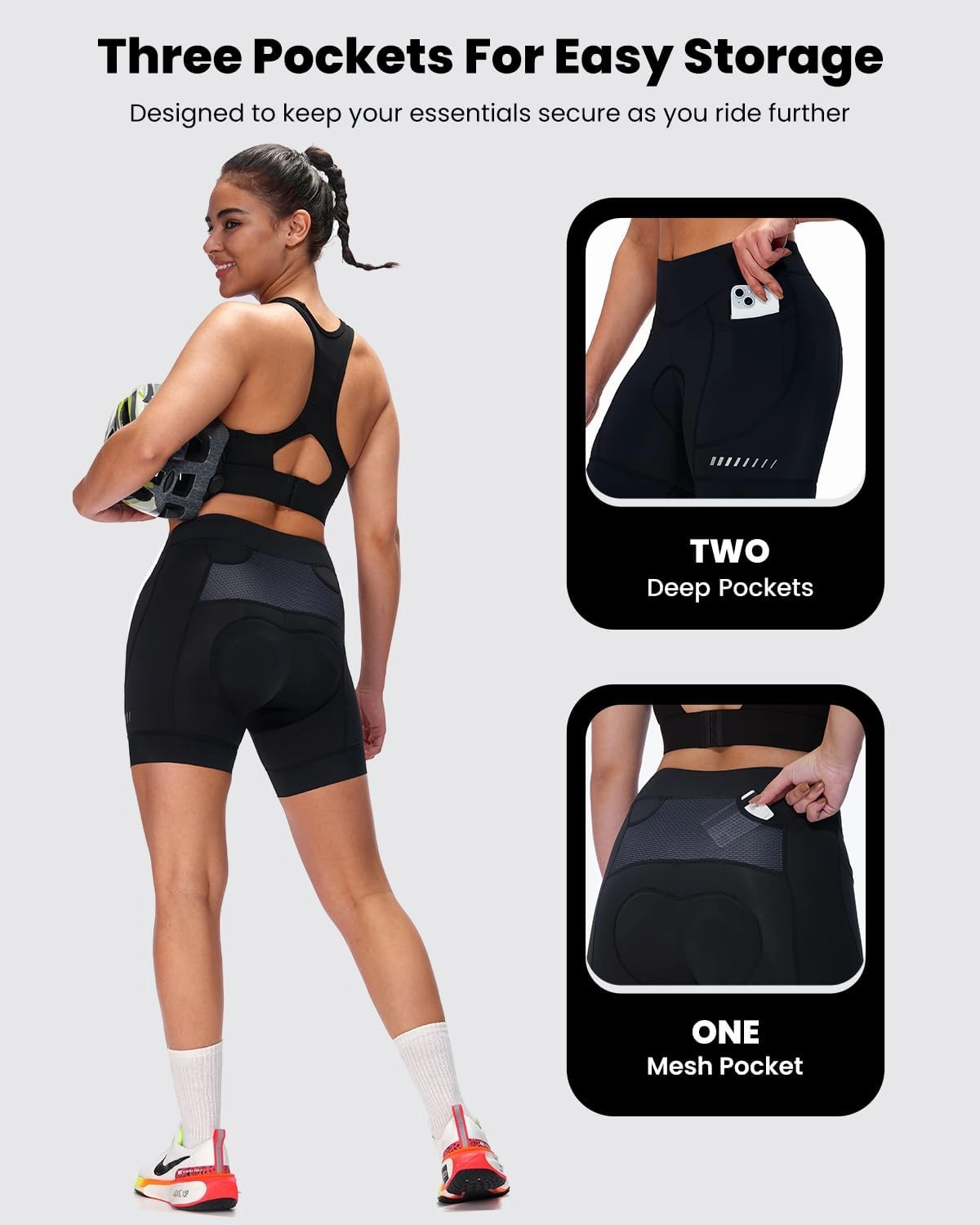Sportneer Padded Bike Shorts Women - 4D Bicycle Cycling Riding Biking Shorts with 3 Pockets for Mountain Bike and Road