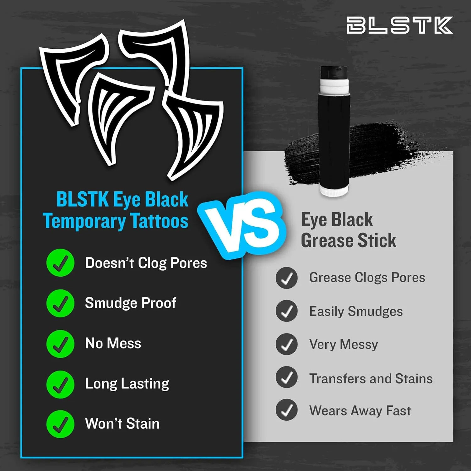 Sports Eye Black Temporary Tattoos (Phantom - 6 Pack) Made in The USA No Grease, No Mess, Fast Application Eye Black Accessories for Football, Baseball, Softball, Lacrosse & More