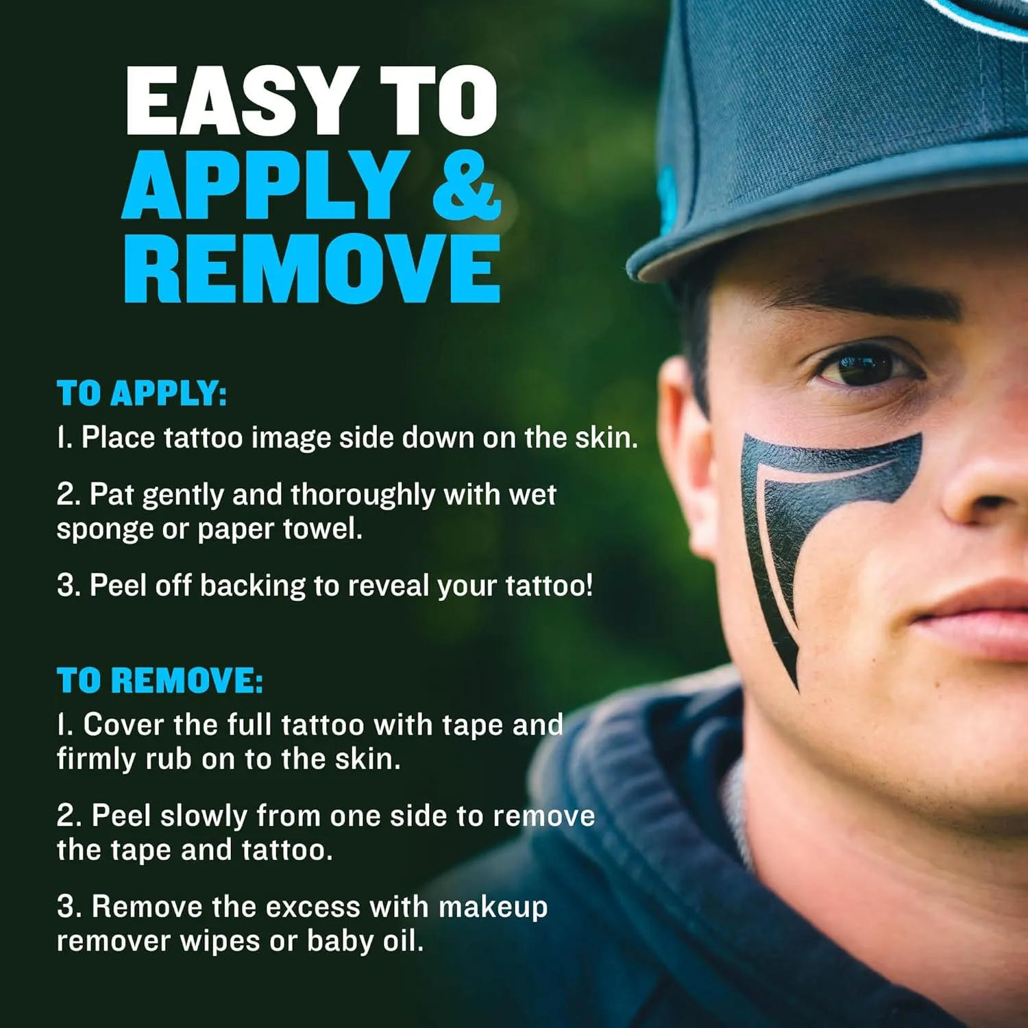 Sports Eye Black Temporary Tattoos (Phantom - 6 Pack) Made in The USA No Grease, No Mess, Fast Application Eye Black Accessories for Football, Baseball, Softball, Lacrosse & More