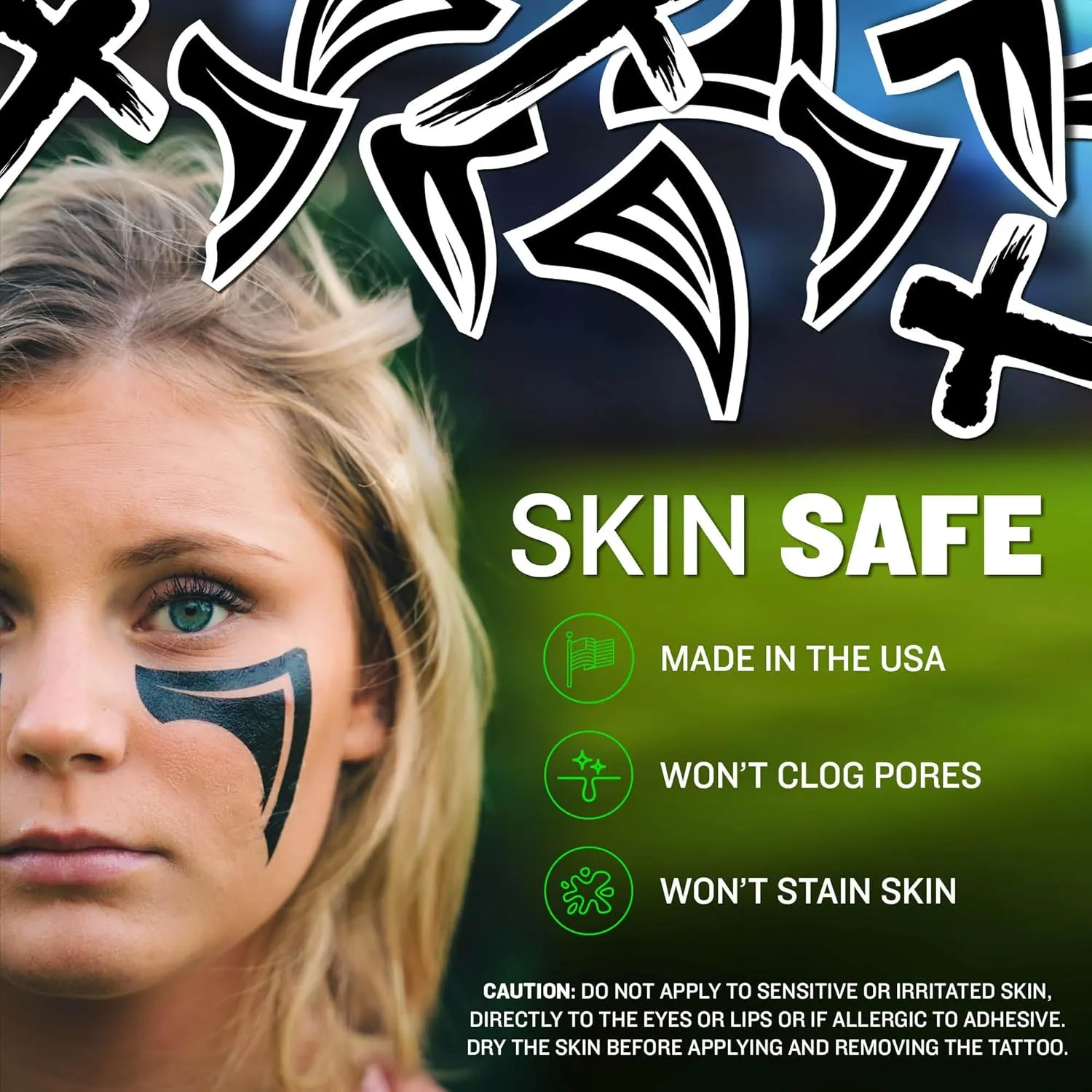 Sports Eye Black Temporary Tattoos (Phantom - 6 Pack) Made in The USA No Grease, No Mess, Fast Application Eye Black Accessories for Football, Baseball, Softball, Lacrosse & More